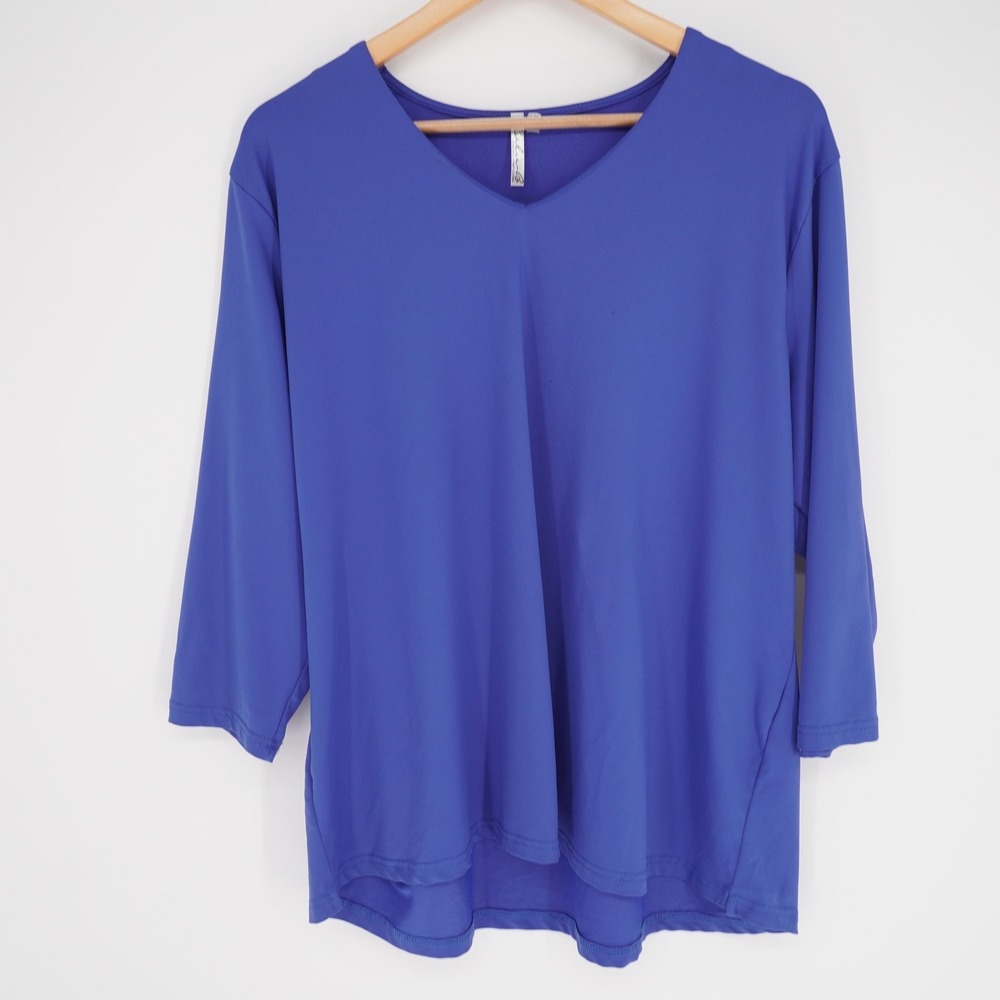 Lulu B Blouse Womens 1X Blue Tunic V-Neck 3/4 Sleeve Nylon Spandex Relaxed Fit